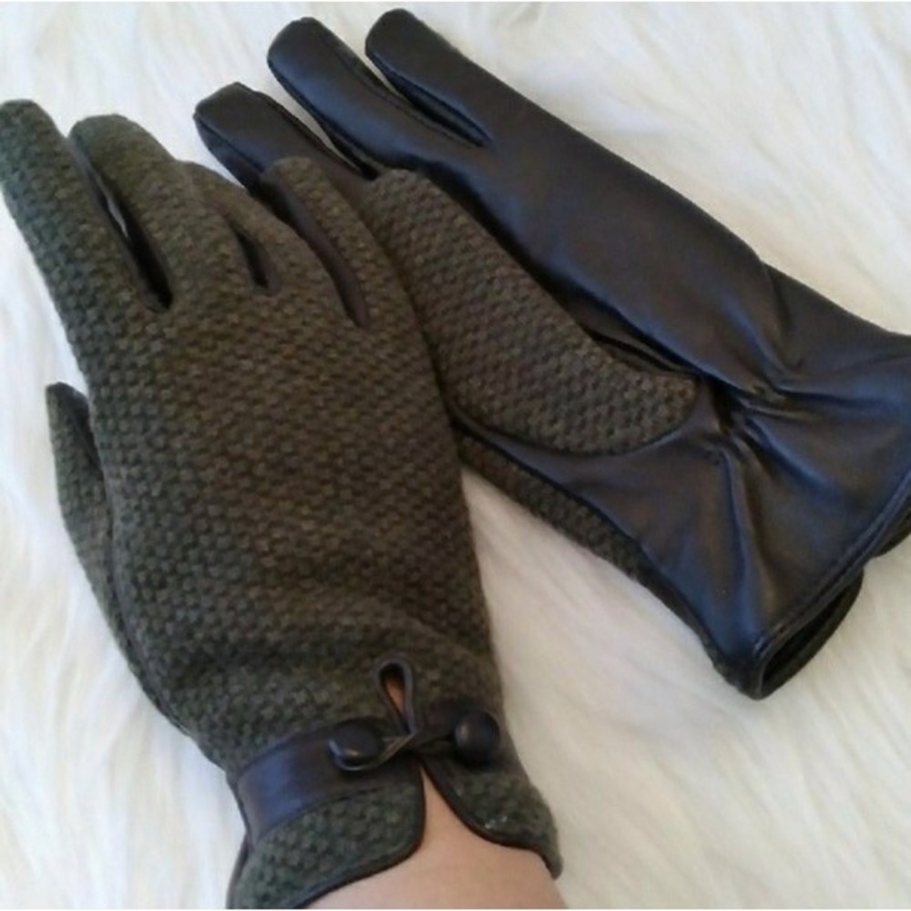 INSULATED LEATHER GLOVES LEATHER AND WOOL TWEED 3M THINSULATED S WOMENS S NWOT